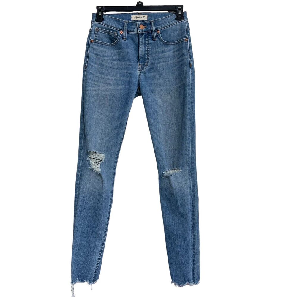 Madewell SZ 25 - 9" High-Rise Skinny Jeans Zip-Fly Stretch Whiskered Distressed